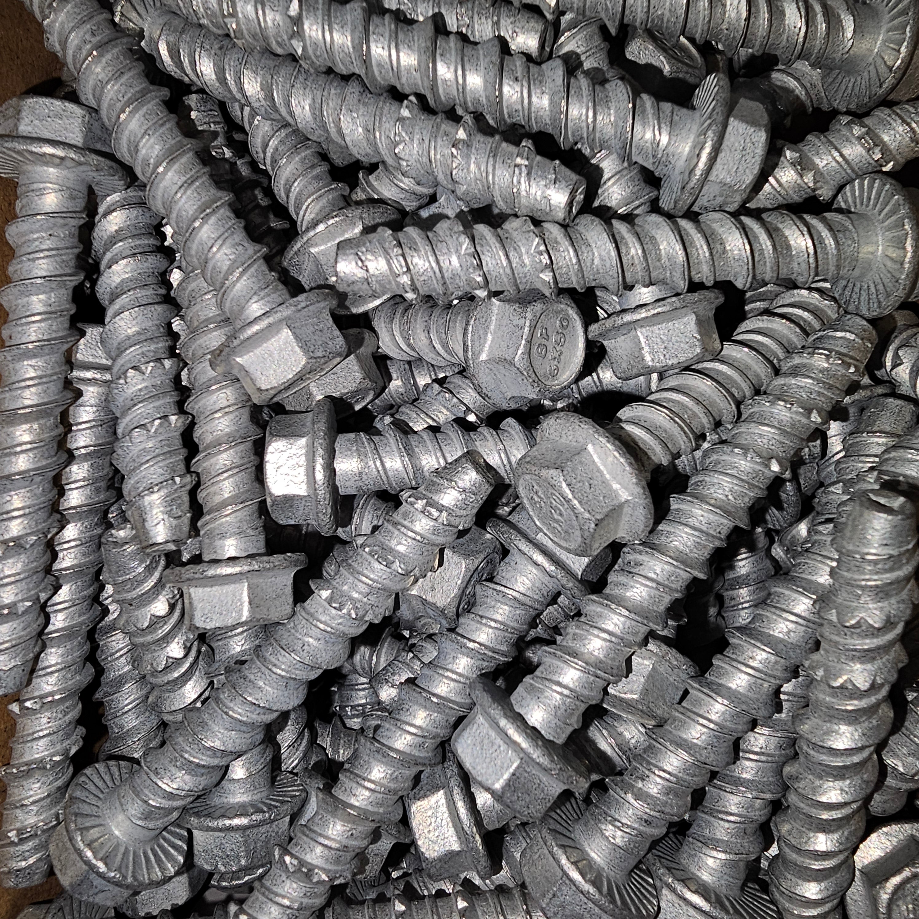 Concrete screw bolt from Bolt Direct securely fixed into concrete surface, showing its threaded design and sturdy head.