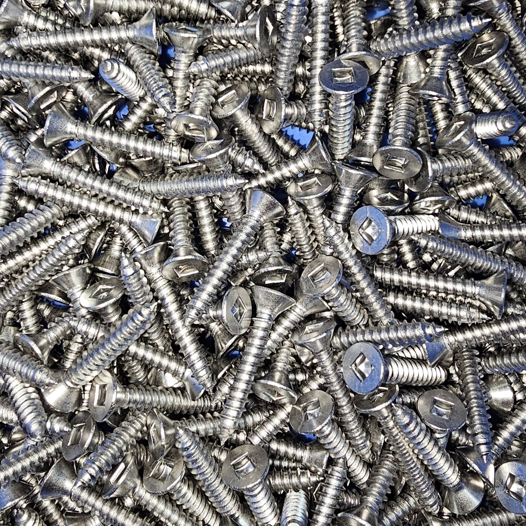 8G CSK SQ stainless self-tapping screw by Bolt Direct, showing a close-up of the screw with a square drive head.