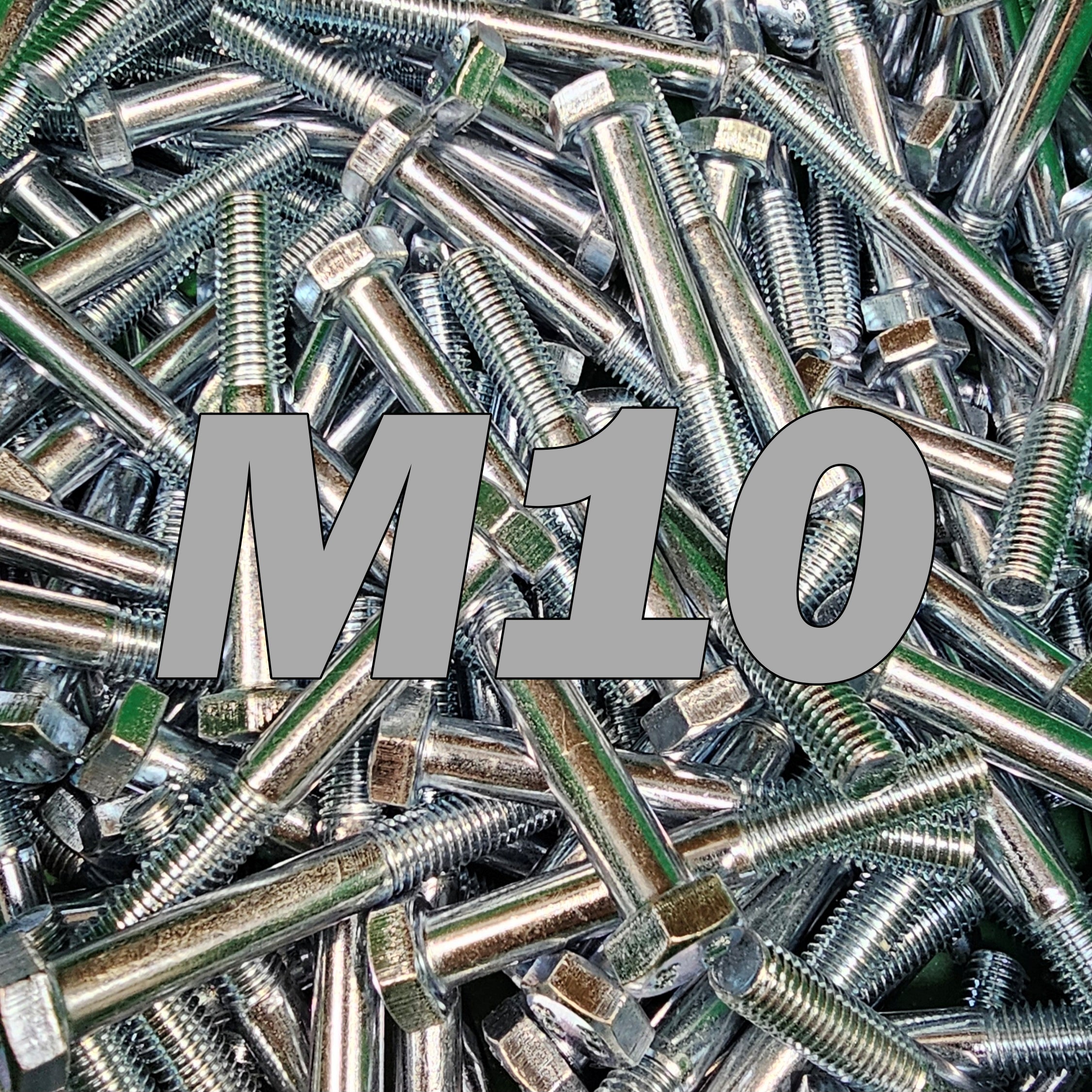M10 Grade 8.8 zinc bolts from Bolt Direct showing threaded metal fasteners for heavy-duty construction and industrial use.