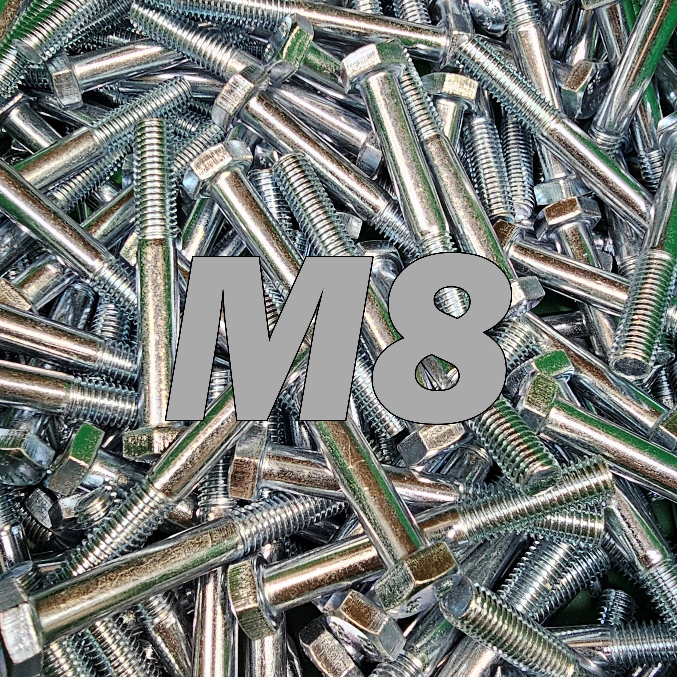 M8 Grade 8.8 zinc bolts from Bolt Direct showing threaded steel bolts with zinc coating for corrosion resistance
